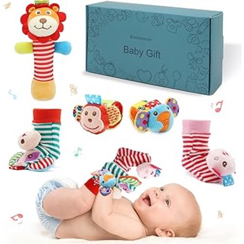 Wrist Rattles Foot Finder Rattle Toy for 0-4 Months Baby, Feet Leg Ankle Socks Arm Hand Bracelet Shaker for 4-8 Months Infant boy & Girl, Gift Set for 0-1 Years Newborn Babies (5 pcs-A)