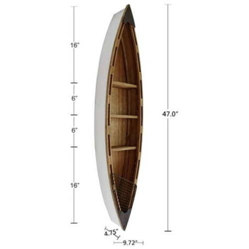 Solid Wood Boat Shelf Decorative Nautical Wall Decor Beach Themed Bookcase Large Wooden 3-Tier Display Shelves for Home Kitchen Bedroom Living Room