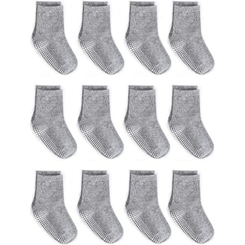 Zaples Grip Crew Socks with Non Slip/Anti Skid Soles for Baby Infants Toddlers Kids Boys Girls