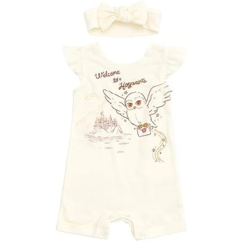 Harry Potter Hedwig Owl French Terry Romper and Headband Newborn to Toddler