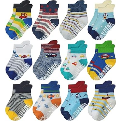 RATIVE Anti Slip Ankle Socks with Grips for Baby Toddler Kids Boys Girls