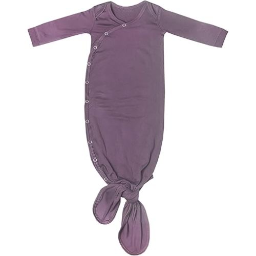 Copper Pearl Baby Gown - Knotted Newborn Sleepers for Baby Boy and Girl, Soft Stretchy Long Sleeve Infant Gowns with Bottom Tie and Hand Mittens, Perfect Hospital Coming Home Outfit (Plum)