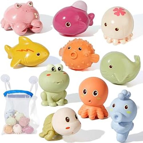 Bath Toys for Babies 6-12 Months, 10PCS Mold Free Squirt Bath Toys Ocean Animals Bathtub Float Toy Eco-Friendly Non Toxic Water Table Toys Toddler Birthday Gift for Preschool Boys/Girls