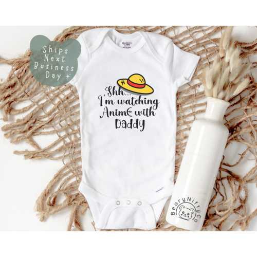Funny Anime Baby Onesie®, Cute Shh I’m Watching Anime With Daddy Baby Bodysuit, Cute Anime Fan Parents Gift for First Father’s Day