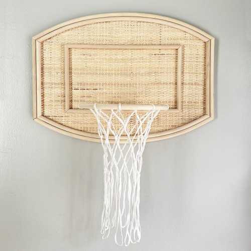 Children's Rattan Basketball Hoop - Stylish Wall Hanging Toy with Wooden Hoop