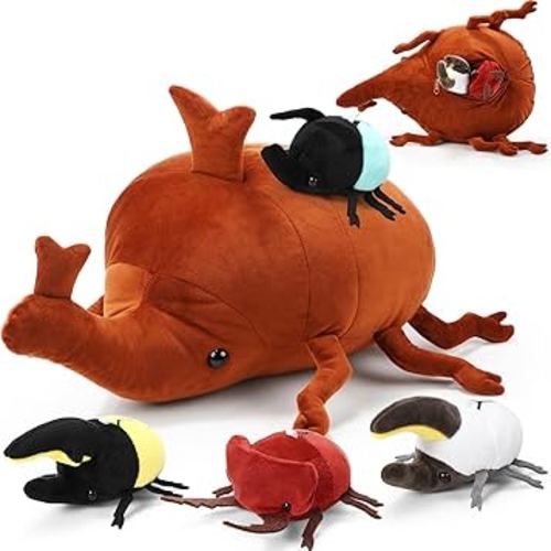 5 Pcs Beetle Stuffed Animals Set 18'' Large Simulation Beetle Plush with 4 Stuffed Beetle Babies in Belly Crustaceans Insect Beetle Plush for Boys Girls Birthday Graduation Gifts Party Decors
