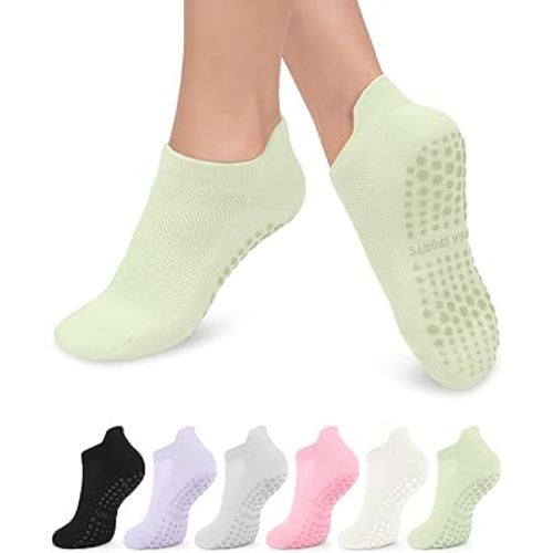 6 Pairs Grip Pilates Socks for Women, Non-slip Yoga Athletic Socks for Barre Ballet Barefoot Workout Hospital