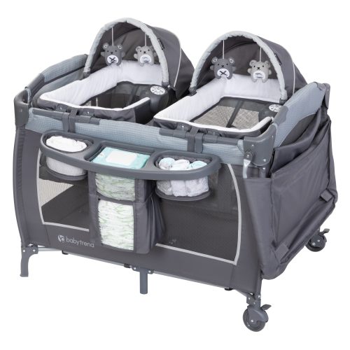 Baby Trend Lil Snooze Deluxe III Nursery Center Playard for Twins with Travel Bag – Cozy Grey, Unisex