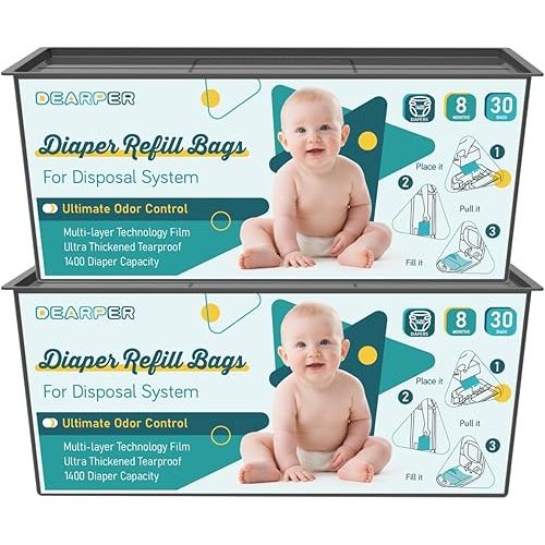 2 Pack Diaper Pail Refill Bags 60 Count, Compatible with Genie Easy Roll Signature and Platinum Pails, 7-Layer Odor-Barrier Technology, Extra Thickness, Holds up to 2800 Newborn Diapers