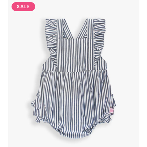 Woven Pinafore Cross-Back Romper | RuffleButts & RuggedButts