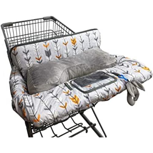 Shopping Cart Cover for Baby with Pillow- Minky Bolster Positioner and Cellphone Holder, High Chair Cover for Boy Girl,Infant Grocery Cart Cushion Liner with Pillow