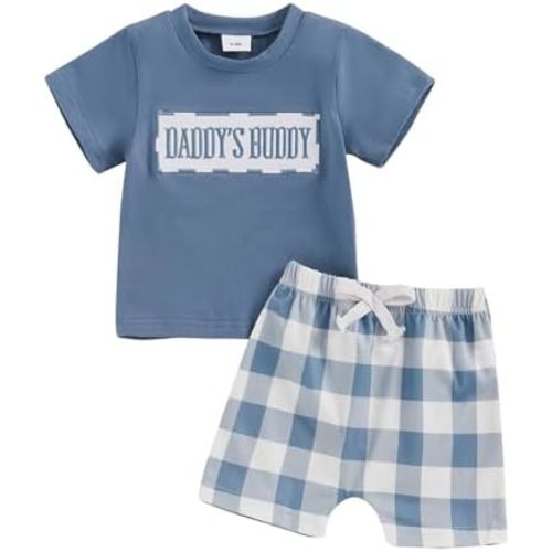 NZNDSHD Baby Boy Summer Clothes Daddys/Mamas Boy Matching Outfit Short Sleeve Embroidery T-shirt Plaid Toddler Shorts Set