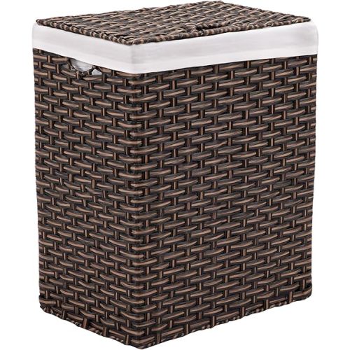 Seville Classics Premium Handwoven Portable Laundry Bin Basket with Carrying Handles, Household Storage for Clothes, Linens, Sheets, Mocha Brown, Rectangular Hamper