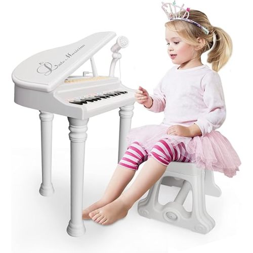 Love&Mini Piano Toy Keyboard 31 Keys for Age 3+ Year Old Girls Boys Birthday Gifts, Kids Keyboard Toy Instruments Piano with Microphone and Stool