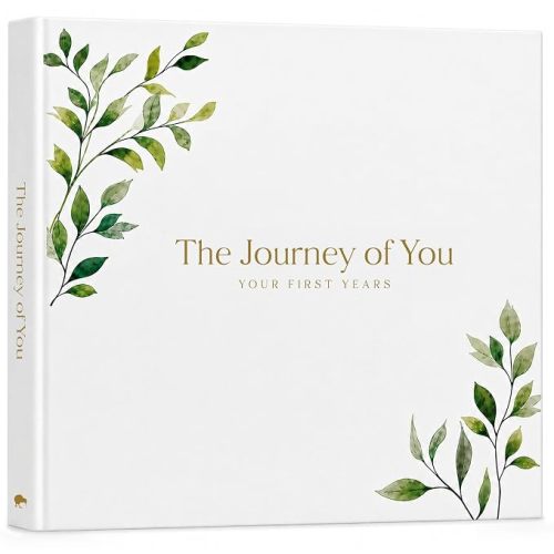 Baby Memory Book and 5-Year Journal, Gender Neutral Baby Milestone Album with Flat-Lay Pages, FSC Archival Paper, 108 Photo-Friendly Pages, Keepsake Box and Envelope, Botanical Theme Scrapbook