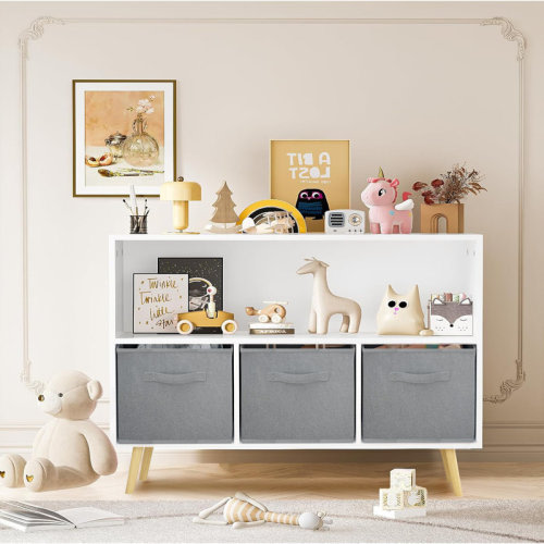 George Oliver Marney 23.62'' H X 35.43'' W Bookcase,Kids bookcase with Collapsible Fabric Drawers | Wayfair