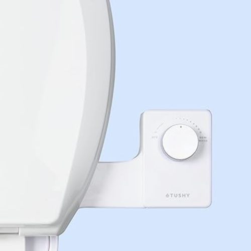 TUSHY Fresh Cool Water Bidet: Ultra Slim Toilet Seat Attachment (Non-Electric Self-Cleaning Hygienic Nozzle) Easy DIY Install <10 Min | Adjustable Water Pressure Control, Silver Knob