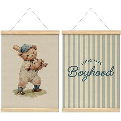 NaZaUK Football Room Decor Nursery Long Live Boyhood Wall Art Poster Hanger Frame, Posters for Boys Room Nursery Playroom Decor, Teen Boys Poster Gifts for Boy Room 12x16 Inch, Set of 2