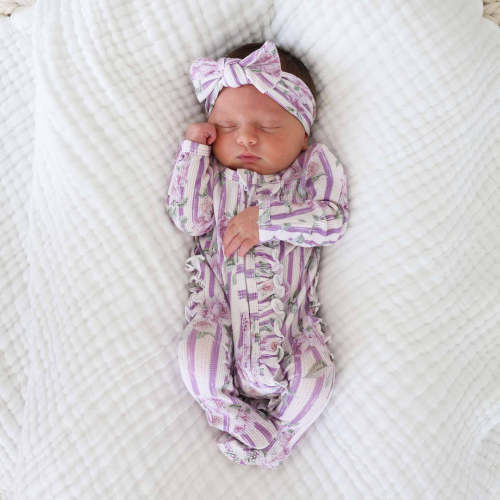 Lila's Lilacs Bamboo Waffle Ruffle Zipper Footie