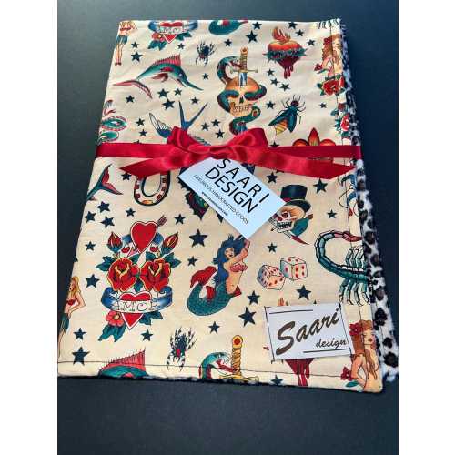 Tattoo baby blanket, punk tattoo baby blanket, rockabilly leopard boutique baby blanket,  CHOOSE 1  black or tea stained Adult sizes too