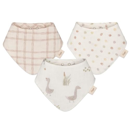 Crane Baby Cotton Bandana Bibs, Charlie Farmhouse Goose 3-pc. Set, Baby Bibs for Drooling and Teething, Rustic Farm Nursery Theme, Tractor Bib For Newborn, Bib For Babies