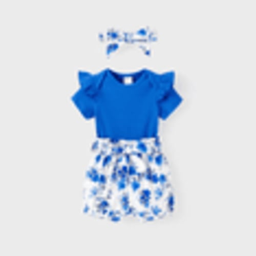 PatPat Baby Girl Summer Clothes 3Pcs Set Ruffle Sleeve Bodysuit Floral Shorts Headband Gift Outfit