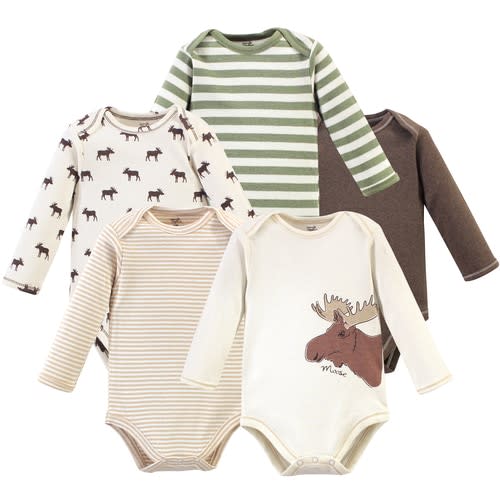 Touched By Nature Organic Cotton Bodysuits, Moose Long Sleeve 5-Pack | Baby and Toddler Clothes, Accessories and Essentials