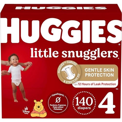 Huggies Size 4 Diapers, Little Snugglers Baby Diapers, Size 4 (22-37 lbs), 140 Ct (2 packs of 70), Packaging May Vary