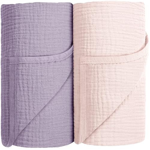 Susurration Muslin Swaddle Blankets 100% Cotton Baby Swaddle Blankets 40x40in (Purple), QBJ-1