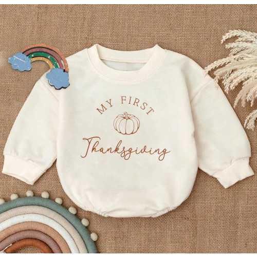 First Thanksgiving Baby Romper, Baby&#39;s First Thanksgiving Outfit, Newborn Gift Keepsake, Thanksgiving Bubble Romper, Baby Shower Gift