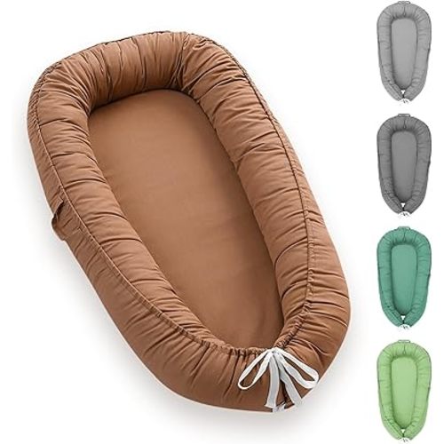 Baby Lounger for Newborn, Baby Lounger for 0-24 Months, Breathable and 100% Cotton Baby Nest Co Sleeper for Baby in Bed, Adjustable Portable Infant Lounger Baby Floor Seat for Home and Travel