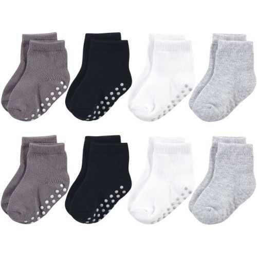 Touched by Nature Baby and Toddler Boy Organic Cotton Socks with Non-Skid Gripper for Fall Resistance, Solid Black