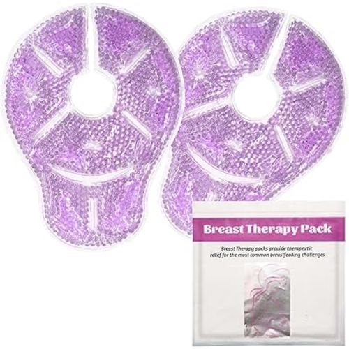 Breast Treatment Ice Pack Hot Cold Breast Pad, Nursing Pain, Mastitis, Swelling, Essential for Breastfeeding New Mothers, 2 Pack (Purple, L)