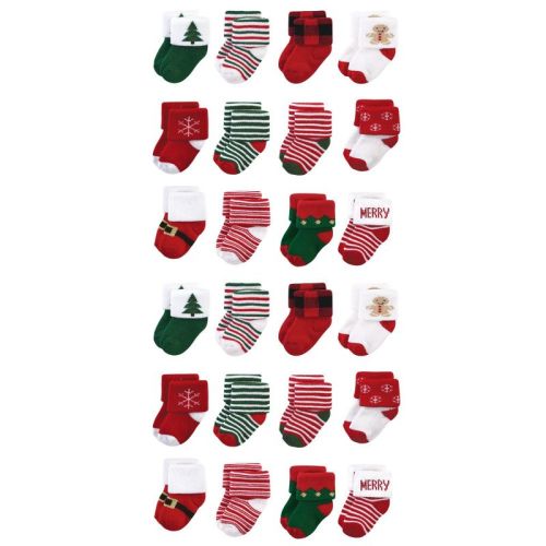 Hudson Baby Cotton Rich Baby Terry Socks 24-Pack, Buffalo Plaid Moose, 6-12 Months