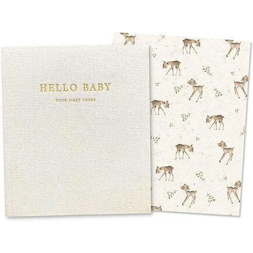 Peachly Unisex Baby Memory Book | Minimalist Baby Book | First Year Baby Book Keepsake for Milestones | Baby Scrapbook | Baby Books for Boy or Girl | Natural Linen - Forest