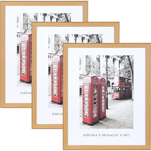 16x20 Frames Set of 3, 16x20 Picture Frames for Wall, Wooden Poster Frames with Plexiglass for Prints, Poster, and Art (Natural Wood)
