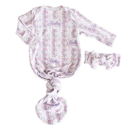 Violet Vines Personalized Newborn Baby Knot Gown