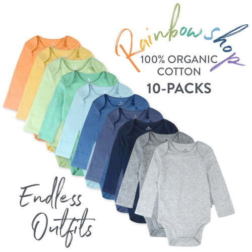 10-Pack Long Sleeve Bodysuits (Color Rainbow Gems, Size 0-3 M)