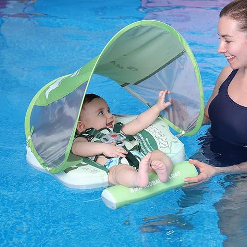 Mambobaby Float Deluxe Baby Pool Float: Safe & Comfortable Swim Trainer for Infants & Toddlers, Non-Inflatable Design, UV Protection Canopy, Fun Water Experience for Ages 3-24 Months