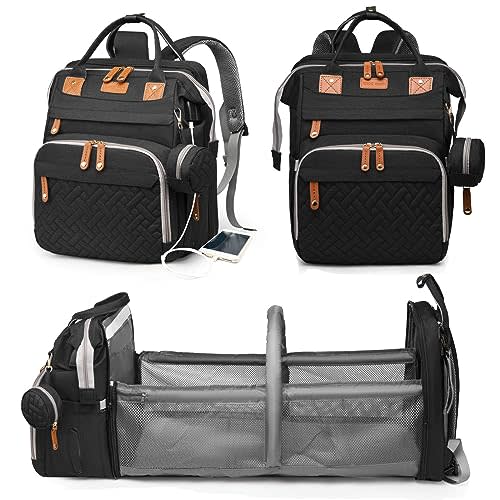 Astro Alan Baby Diaper Bags with Changing Station, Waterproof Diaper Bag Backpack for Moms Dads with USB Charging Port, Baby Shower Gifts, Large Capacity diaper backpack, Black