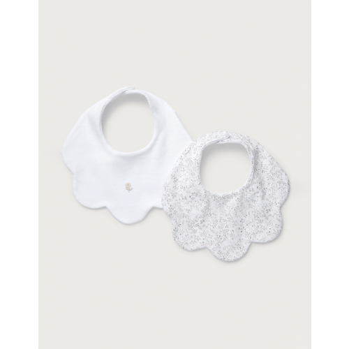 The White Company | Organic Cotton Clementine Floral Embroidered Scallop Bibs