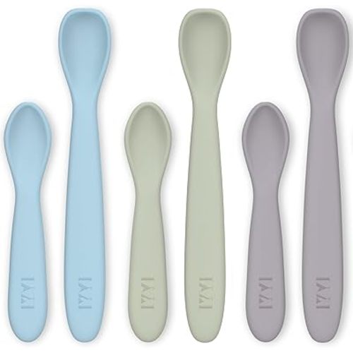 Silicone Baby Spoons, Baby Spoons Self Feeding 6 Months, Infant Spoons for First Stage, Toddler Spoons, Training Spoon Set, Baby Utensils Feeding Supplies, Dishwasher Safe & Boil Safe (Morandi Boy)