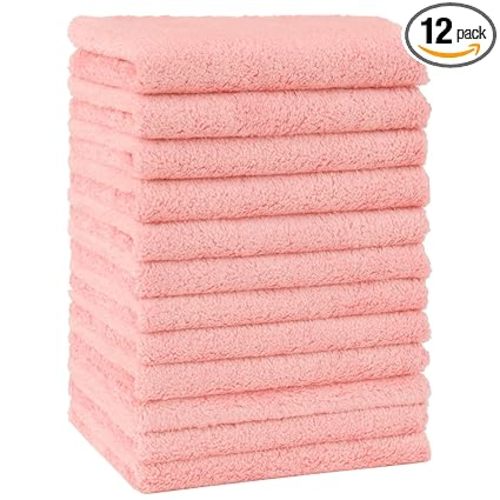 HOMEXCEL Baby Washcloths 12 Pack-Microfiber Coral Fleece Baby Bath Face Towel 7 x 9 Inch Extra Absorbent Soft Burp Cloth and Wash Cloths for Newborn-Infants and Toddlers-Gentle On Sensitive Skin,Pink