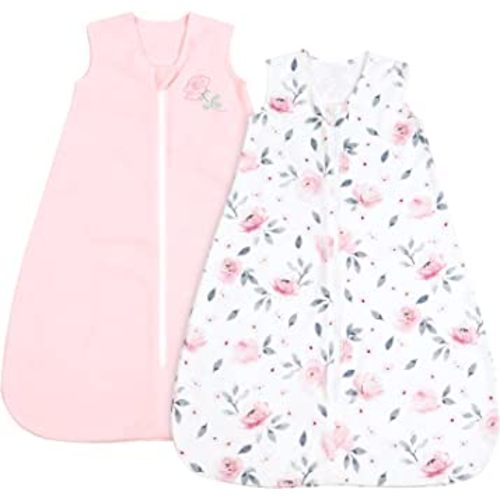 PHF Soft Baby Sleep Sack, 0-6 Months Baby Wearable Blanket, 2-Way Zipper Micro-Fleece Sleeping Bags, 2 Pack Comfy Toddler Sleeping Sack for Baby Girls, Small Size, Floral