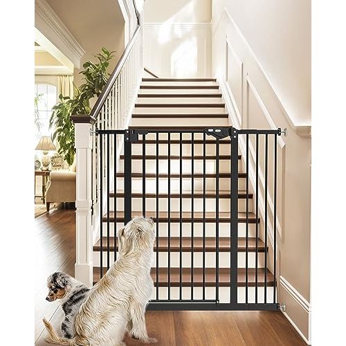 InnoTruth 36" Tall Baby Gate for Dogs, 29-39.6” Auto Close Safety Pet Gate for Child Protection for Stairs, Double-Lock Safety Design and One-Hand Opening for Doorways, Bedroom, Extra Tall Black