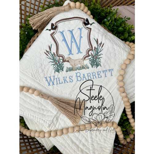 Labrador Mallard Duck Dog Baby Heirloom Quilt Hunting Nursery Custom Name Embroidered Blanket Personalized Baby Boy Blanket Baby Shower Mom