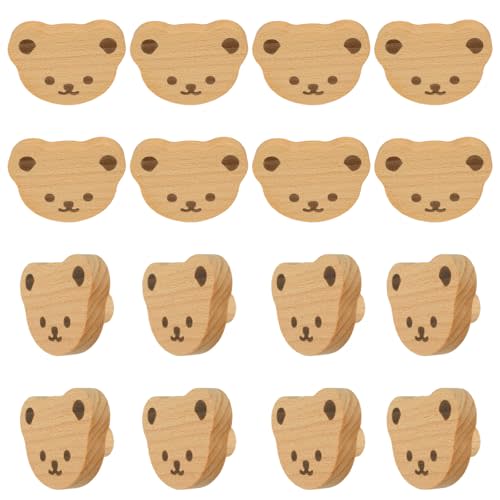 MOROBOR 12PCS Bear Shaped Wooden Knobs Single Hole Beech Wood Handles Cupboard Cabinet Handle Knob for Chest of Drawers with Screws& Expansion Tube
