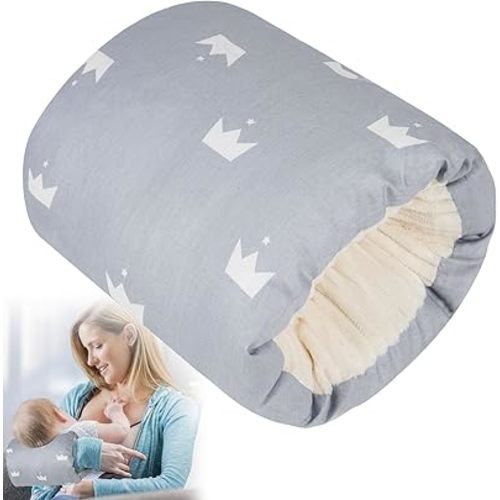 1Pc Baby Nursing Arm Breastfeeding Pillow Soft Cotton Bottle Feeding Pillows for Newborn (Grey Crown)