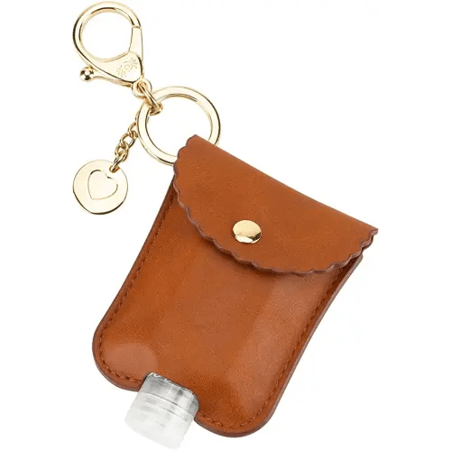 Itzy Ritzy Hand Sanitizer Holder; Fits 2-Ounce Bottles of Hand Sanitizer (Not Included); Clips to Diaper Bag, Purse or Travel Bag, Cognac