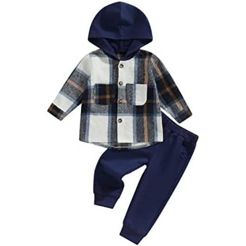 Douhoow Toddler Unisex Baby Clothes Boys Girls Flannel Shirt Tops Plaid Hoodie Sweatshirt + Sweatpants Fall Winter Outfits